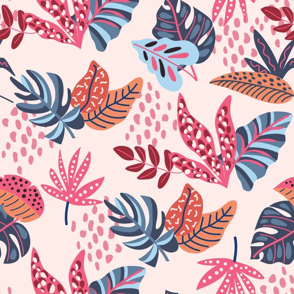 Colourful Tropical Leaves Seamless Pattern Vector Illustration Eps10 Design Fashion — Wektor stockowy