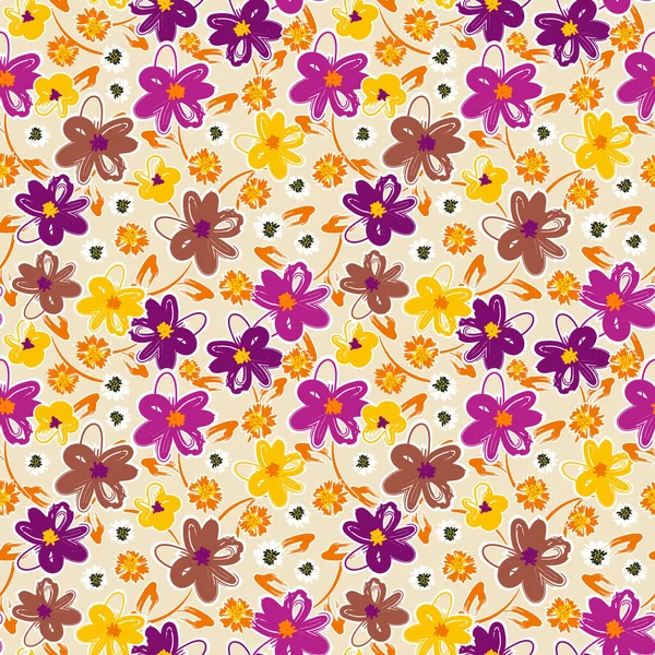 Artistic Flower Painted Brush Stroke Colourful Florals Seamless Pattern Vector — Vector de stock