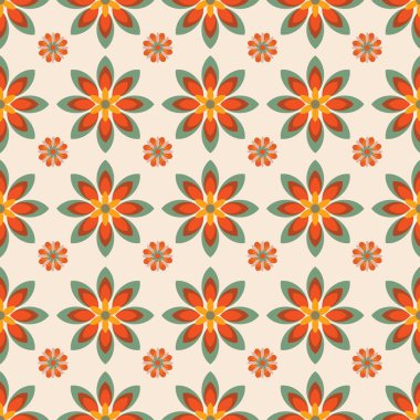 Renkli Geometrik Groovy çiçekleri kusursuz desensiz vektör çizimi, hippi estetik çiçekleri moda, kumaş, tekstil, duvar kâğıdı, ambalaj ve tüm baskılar için tasarım