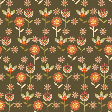 Renkli Geometrik Groovy çiçekleri kusursuz desensiz vektör çizimi, hippi estetik çiçekleri moda, kumaş, tekstil, duvar kâğıdı, ambalaj ve tüm baskılar için tasarım
