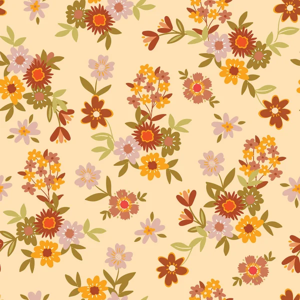 Färgglada Groovy Blommor Sömlös Mönster Vektor Illustration Hippie Estetiska Blommor — Stock vektor