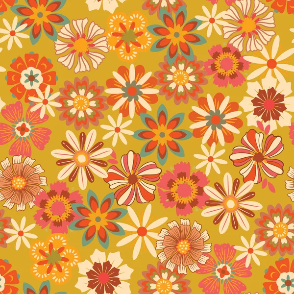 Barevné Groovy Květiny Hladké Vzor Vektorové Ilustrace Hippie Estetické Květinové — Stockový vektor