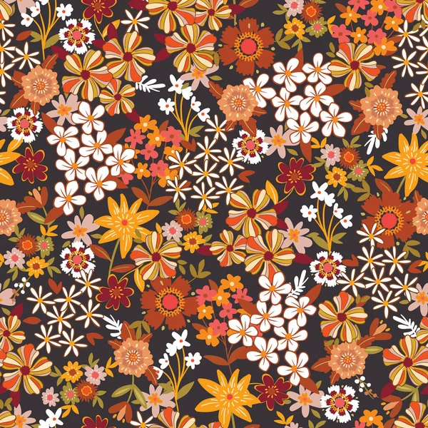 Färgglada Groovy Blommor Sömlös Mönster Vektor Illustration Hippie Estetiska Blommor — Stock vektor