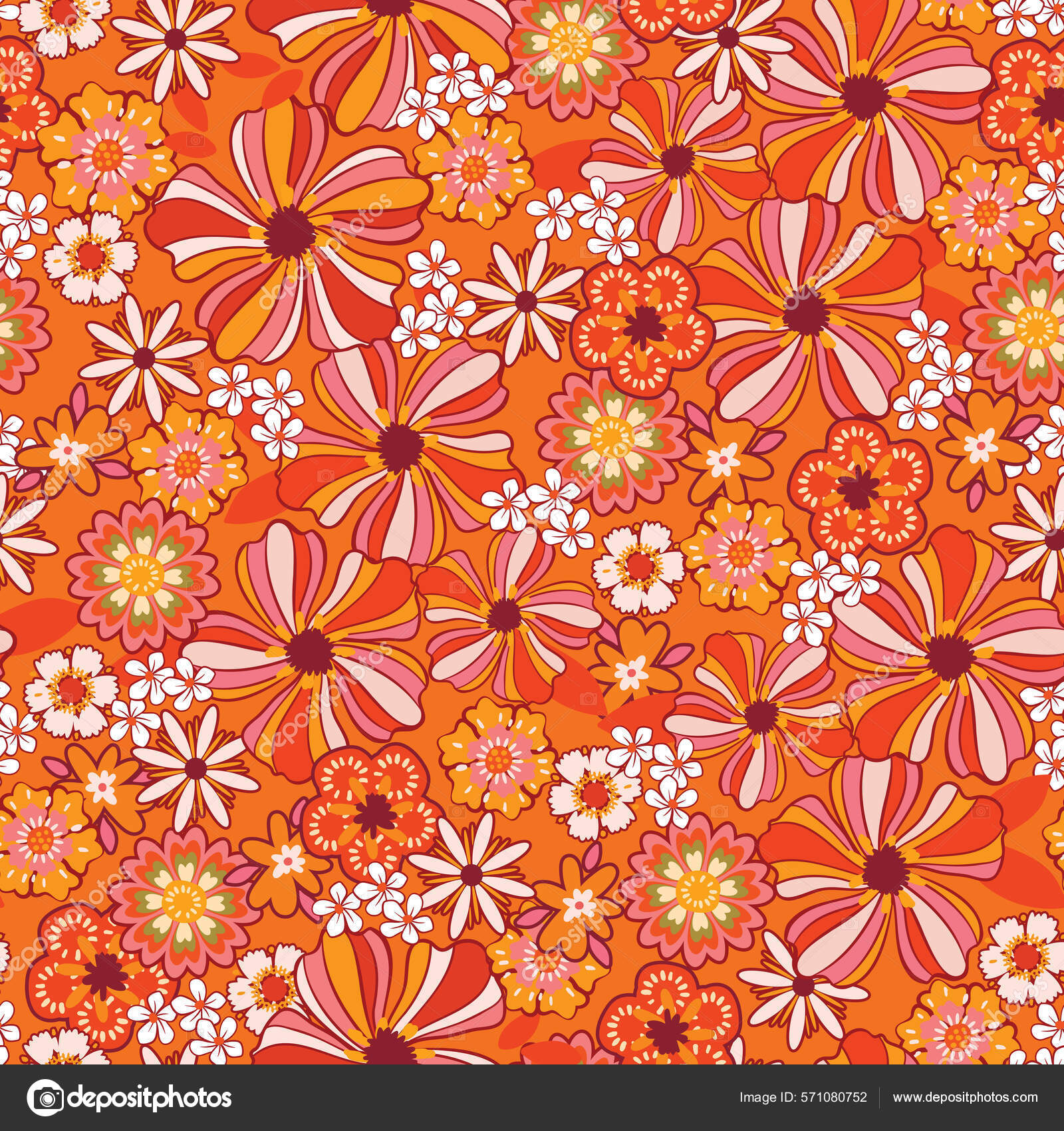 Hippie flowers boho seamless background. floral retro pattern