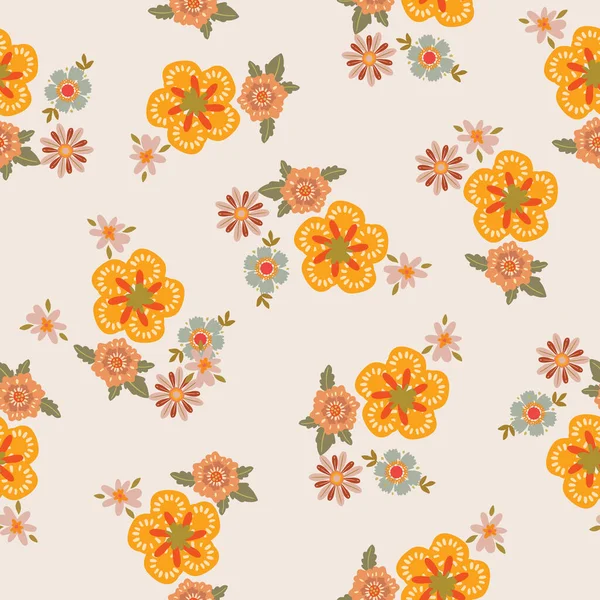 Bunte Groovy Blumen Nahtlose Muster Vektor Illustration Hippie Ästhetik Floralen — Stockvektor