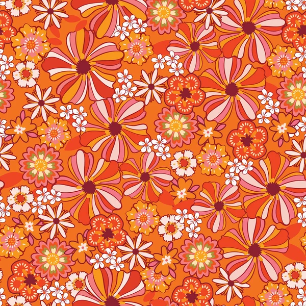 Renkli Groovy çiçekleri kusursuz desensiz vektör çizimi, hippi estetik çiçekleri moda, kumaş, tekstil, duvar kağıdı, kapak, ağ, ambalaj ve tüm baskılar için tasarım