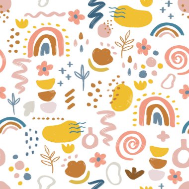 Renkli Pastalı Fırça darbeleri soyut çizgi sanatı, kusursuz desen taşıyıcı illüstrasyonu, moda, kumaş, tekstil, duvar kağıdı, kapak, ağ, ambalaj ve tüm baskılar için tasarım 