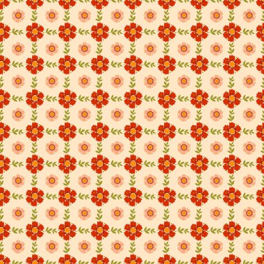 Küçük Çiçek 70 'in Kusursuz Retro Deseni. 60 'lar ve 70' ler fayans. Moda, kumaş, tekstil, duvar kağıdı, kapak, ağ, ambalaj ve tüm baskılar için tasarım