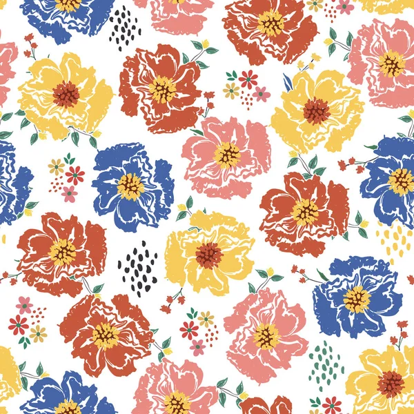Artistic Blooming Floral Colourful Hand Drawing Flower Seamless Pattern Design — Vector de stock