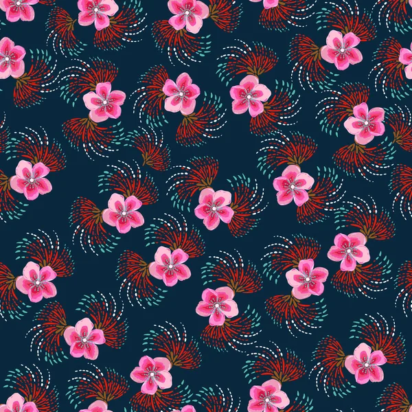 Seamless Small Floral Pattern Blooming Garden Flowers Botanical Pattern Scattered — Stok Vektör