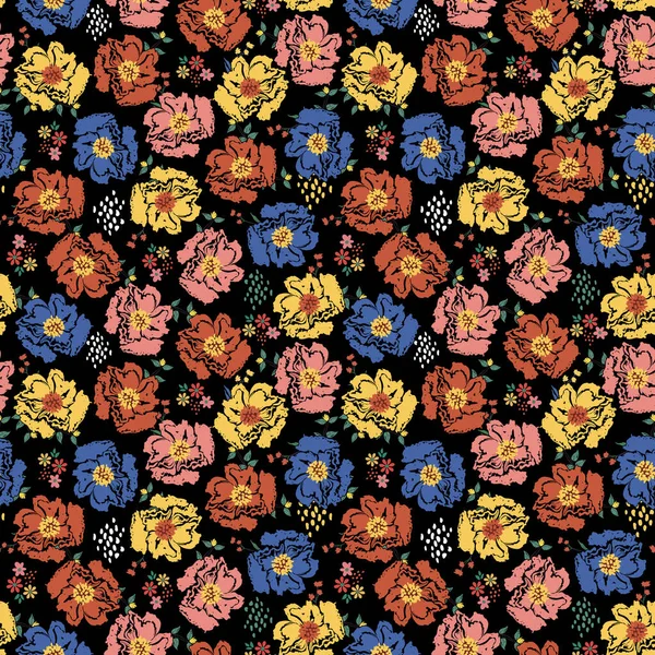 Художественный Цветущий Цветок Цветущий Цветок Ручной Работы Бесшовный Узор Дизайн — стоковый вектор