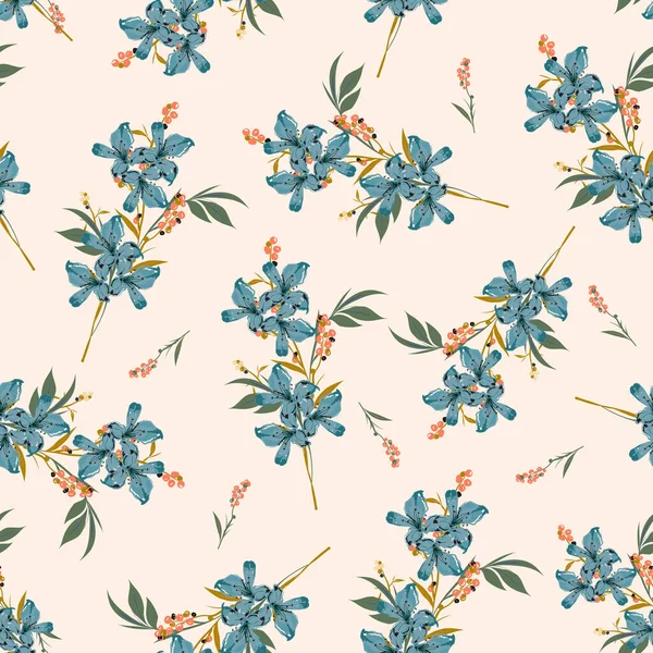 Floral Bouquet Vector Pattern Small Flowers Leaves Design Fashion Fabric — Stock vektor