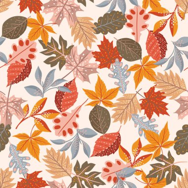 Cozy Autumn leaves. Vector illustration EPS 10 , seamless pattern background of Fall flower season ,Design for fashion , fabric, textile, wallpaper, cover, web , wrapping and all prints 