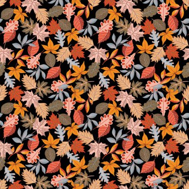 Cozy Autumn leaves. Vector illustration EPS 10 , seamless pattern background of Fall flower season ,Design for fashion , fabric, textile, wallpaper, cover, web , wrapping and all prints 