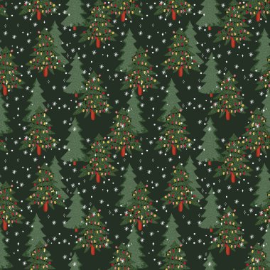 Cute Christmas Trees seamless pattern with Christmas ornament ,Vector illustration ,Design for fashion , fabric, textile, wallpaper , wrapping and all prints 