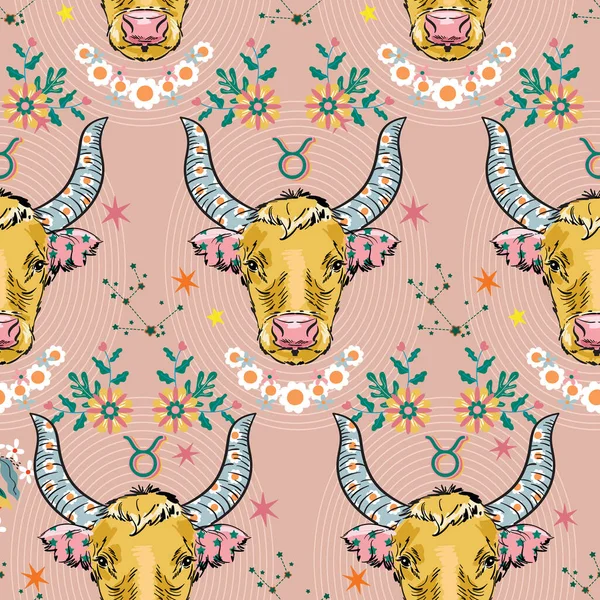 Taurus zodiac star seamless pattern. Taurus sign symbol stars Vector EPS10 , Design for fashion , fabric, textile, wallpaper, cover, web , wrapping and all prints 