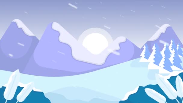 Animation Chutes Neige Avec Pins Montagnes Neige Beau Paysage Hiver — Video