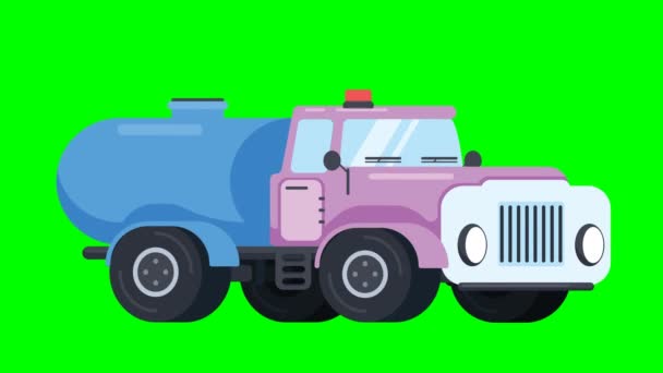 Animacja Samochodu Dostawczego Wody Samochód Ciężarowy Cysterną Transportu Płynów Kreskówka — Wideo stockowe