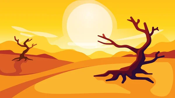 Vista Desierto Con Árbol Seco Cielo Soleado Amanecer Atardecer Ilustración Ilustración De Stock