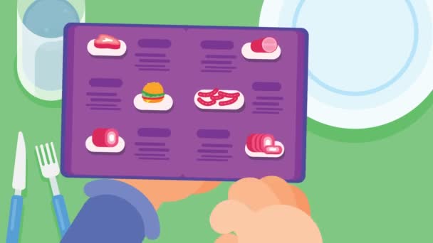Animation Commande Nourriture Partir Carte Menu Vue Dessus Table Commander — Video