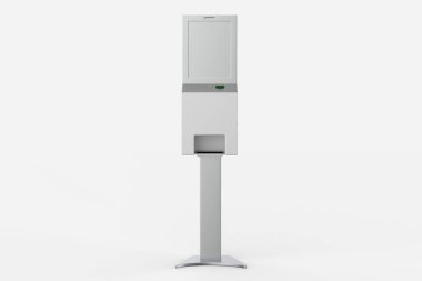 Dezenfeksiyon otomatik el jeli kızılötesi elektronik dezenfekte cihazı. 3d illüstrasyon