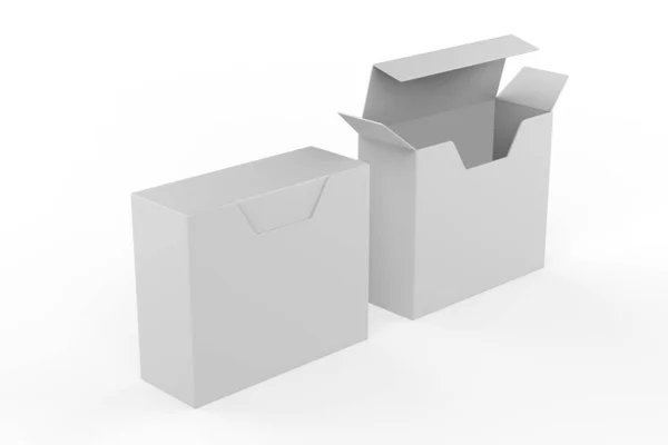 ハードボックスのモックアップ 白を基調としたパッケージデザインに適しています 3Dイラスト — ストック写真