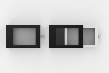 Pencere maketli sert kutu. Paketleme tasarımı için iyi. 3d illüstrasyon