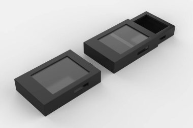 Pencere maketli sert kutu. Paketleme tasarımı için iyi. 3d illüstrasyon
