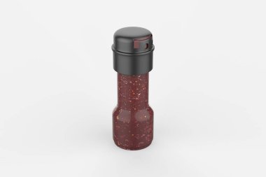 Beyaz arka planda izole edilmiş tasarım için acı sos ürünü kabı. 3d illüstrasyon