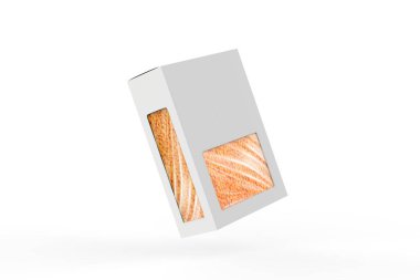 Beyaz arka planda izole edilmiş sert bir kutuda kırmızı mercimek. 3d illüstrasyon