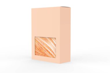 Beyaz arka planda izole edilmiş sert bir kutuda kırmızı mercimek. 3d illüstrasyon