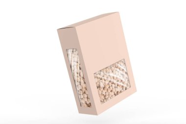 Bej bezelyeler beyaz arka planda izole edilmiş sert bir kutuda. 3d illüstrasyon