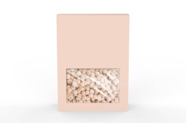 Bej bezelyeler beyaz arka planda izole edilmiş sert bir kutuda. 3d illüstrasyon