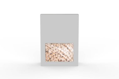 Bej bezelyeler beyaz arka planda izole edilmiş sert bir kutuda. 3d illüstrasyon