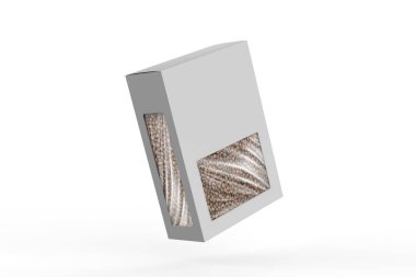 Beyaz arka planda izole edilmiş sert bir kutuda pardina mercimeği. 3d illüstrasyon