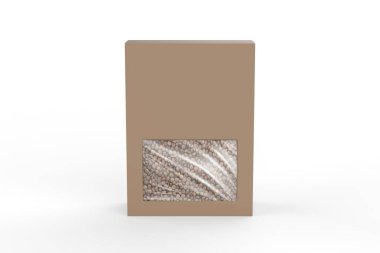 Beyaz arka planda izole edilmiş sert bir kutuda pardina mercimeği. 3d illüstrasyon