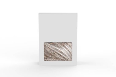 Beyaz arka planda izole edilmiş sert bir kutuda pardina mercimeği. 3d illüstrasyon