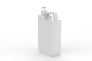 Plastik Jerrycan Yağı, Temizleyici, Deterjan, Abstergent, Sıvı Sabun, Süt, Meyve Suyu Beyaz Arkaplanda İzole Edildi. 3d illüstrasyon