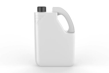 Plastik Jerrycan Yağı, Temizleyici, Deterjan, Abstergent, Sıvı Sabun, Süt, Meyve Suyu Beyaz Arkaplanda İzole Edildi. 3d illüstrasyon