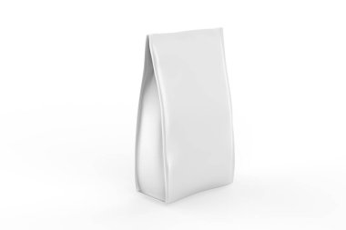 Gerçekçi kahve poşeti modeli beyaz arka planda izole edilmiş. Tasarımın ve sunumun için kullanması kolay. 3d illüstrasyon