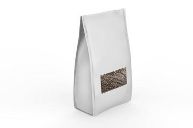 Gerçekçi kahve poşeti modeli beyaz arka planda izole edilmiş. Tasarımın ve sunumun için kullanması kolay. 3d illüstrasyon
