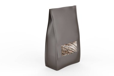 Gerçekçi kahve poşeti modeli beyaz arka planda izole edilmiş. Tasarımın ve sunumun için kullanması kolay. 3d illüstrasyon