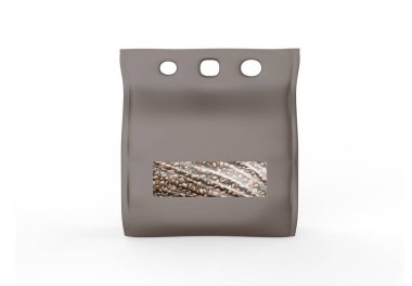 Gerçekçi kahve poşeti modeli beyaz arka planda izole edilmiş. Tasarımın ve sunumun için kullanması kolay. 3d illüstrasyon