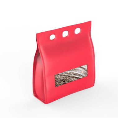 Gerçekçi kahve poşeti modeli beyaz arka planda izole edilmiş. Tasarımın ve sunumun için kullanması kolay. 3d illüstrasyon