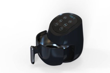 Dijital Air Fryers Sıcak Hava Kızartıcı Ayarlanabilir Sıcaklık Kontrolü 30 Dakika Zamanlayıcısı ve 8 adet Preset Menü Kapatma Yapışmayan Tepsi 1400W Air Fryer Black. 3d illüstrasyon