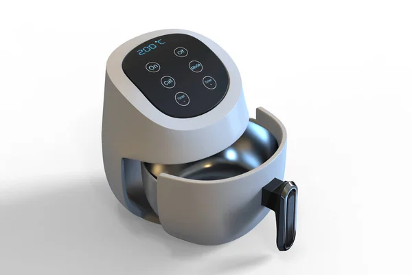 Dijital Air Fryers Sıcak Hava Kızartıcı Ayarlanabilir Sıcaklık Kontrolü 30 Dakika Zamanlayıcısı ve 8 adet Preset Menü Kapatma Yapışmayan Tepsi 1400W Air Fryer Black. 3d illüstrasyon