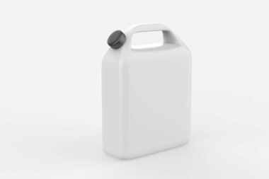 Plastik Jerrycan Yağı, Temizleyici, Deterjan, Abstergent, Sıvı Sabun, Süt, Meyve Suyu Beyaz Arkaplanda İzole Edildi. 3d illüstrasyon