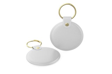 Deri anahtarlık modeli beyaz arkaplanda izole edilmiş. 3d illüstrasyon