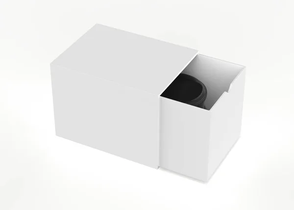 白い背景に隔離された箱の中で化粧品ジャーモックアップと一致します 3Dイラスト — ストック写真