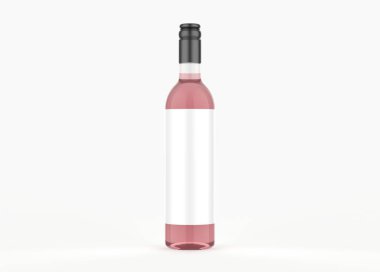 Cam Şarap Şişe Mockup 'ı beyaz arkaplanda izole et. 3d illüstrasyon